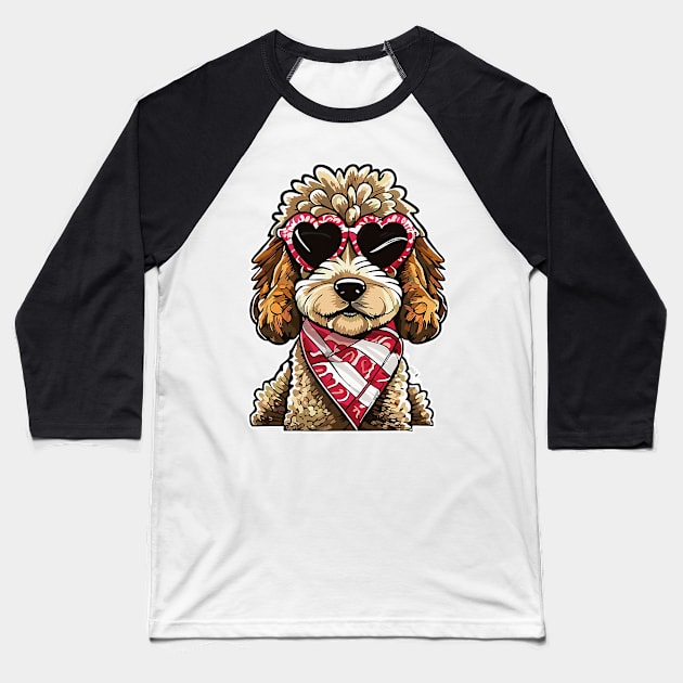 Cute Labradoodle Heart Sunglasses Dog Lovers Valentines Day Baseball T-Shirt by Neldy